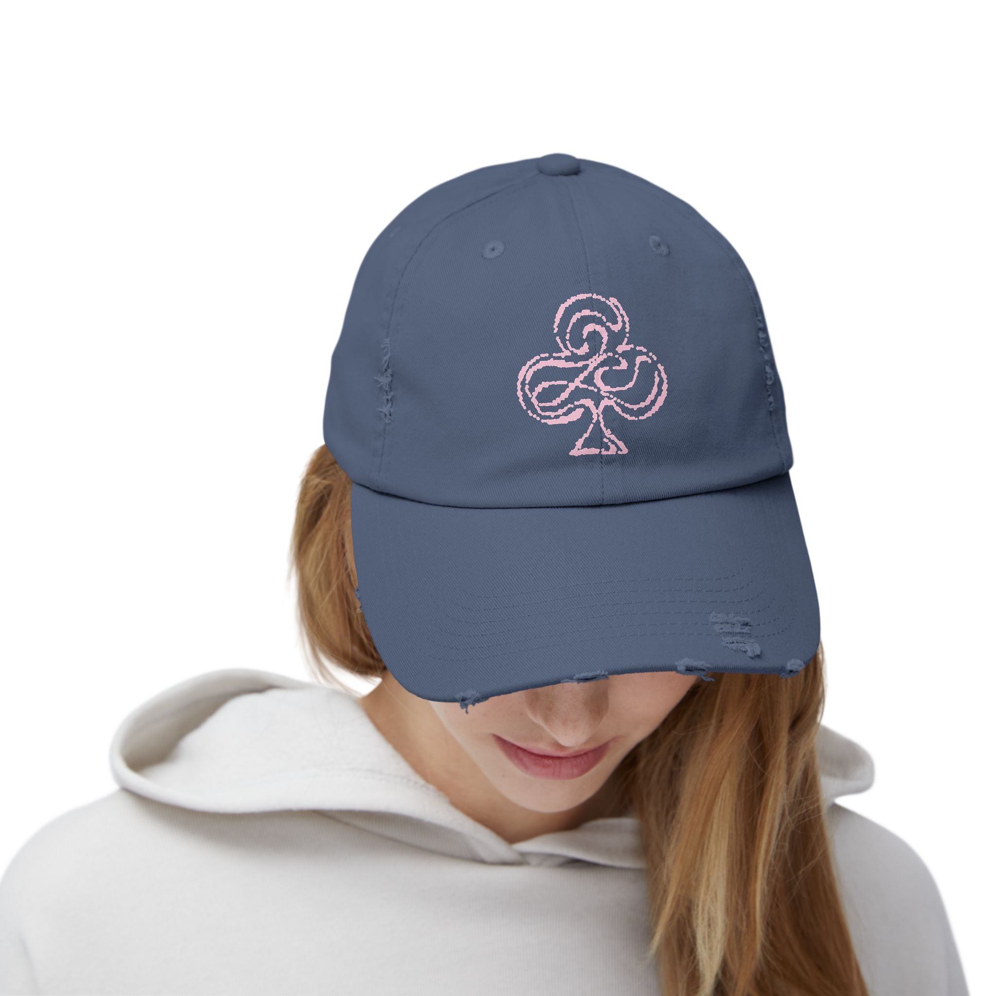 Distressed Black Cap with Pink Floral Club Embroidered Logo