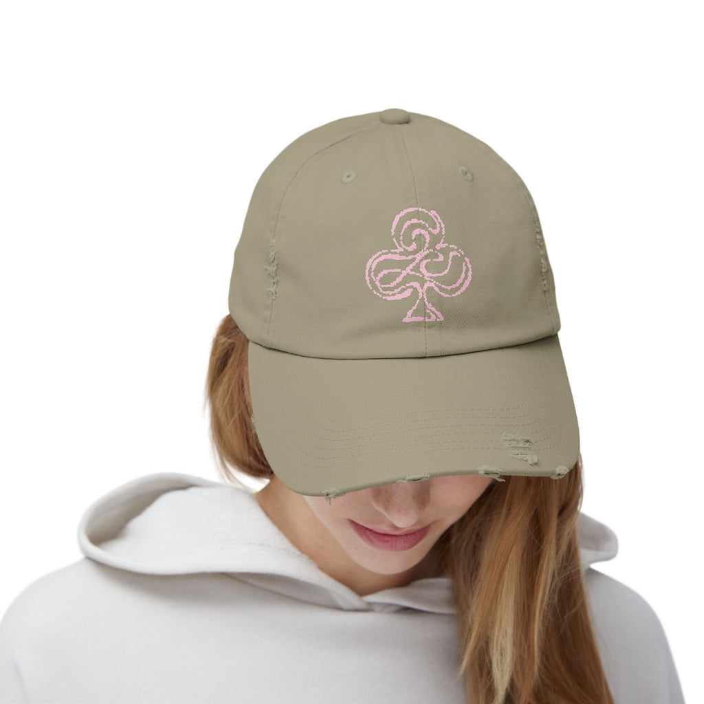Distressed Black Cap with Pink Floral Club Embroidered Logo