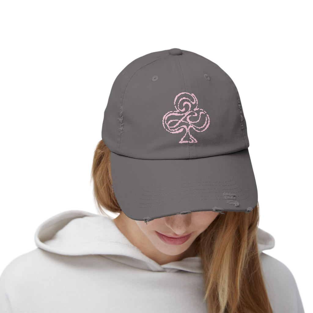 Distressed Black Cap with Pink Floral Club Embroidered Logo