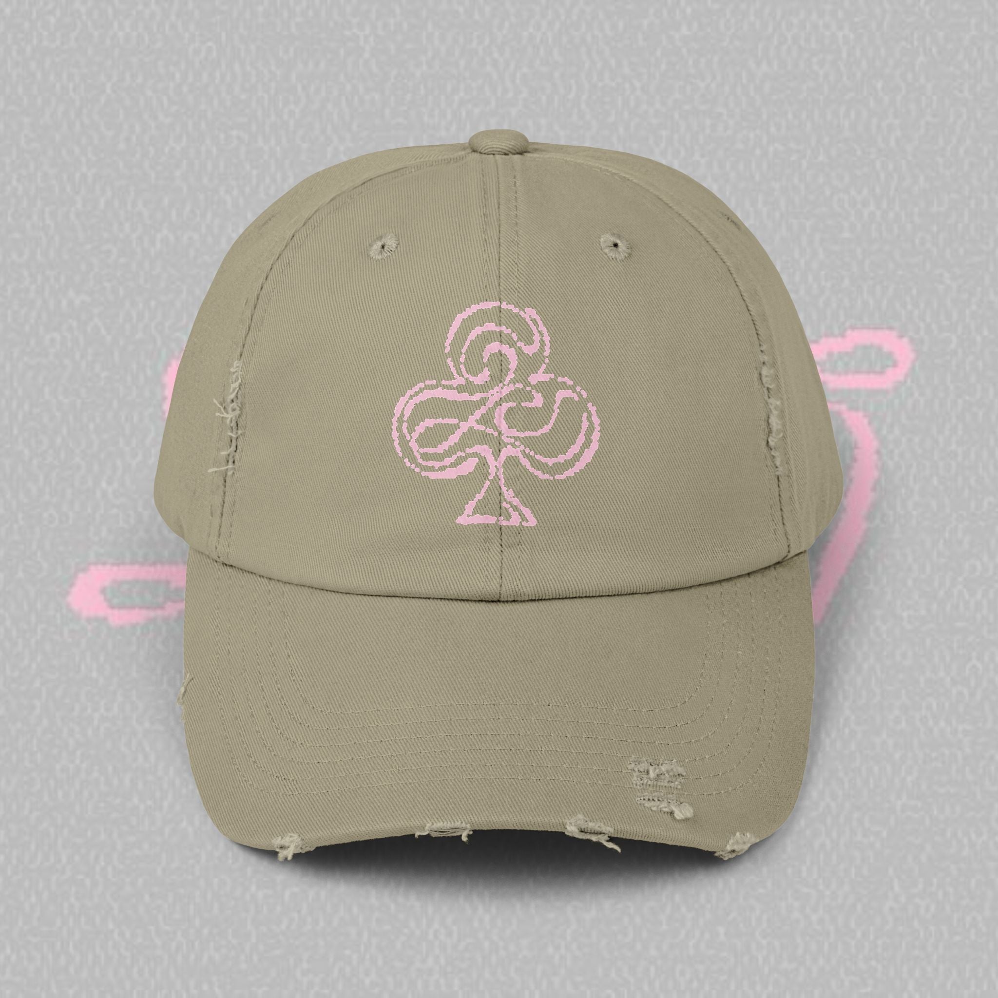 Distressed Black Cap with Pink Floral Club Embroidered Logo