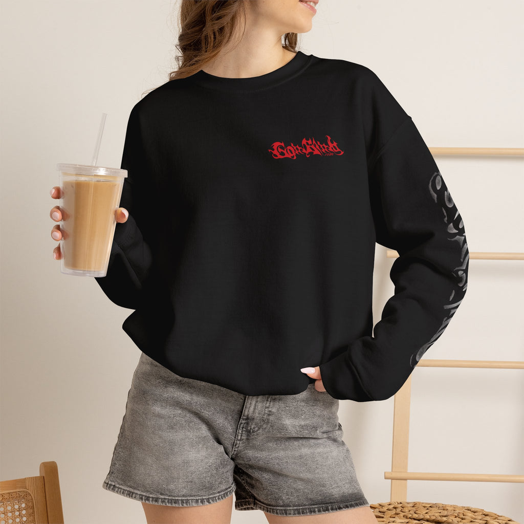 AndTeam-Single : Go in Blind concept Crewneck Sweatshirt — Red Wolf Graphic on Black