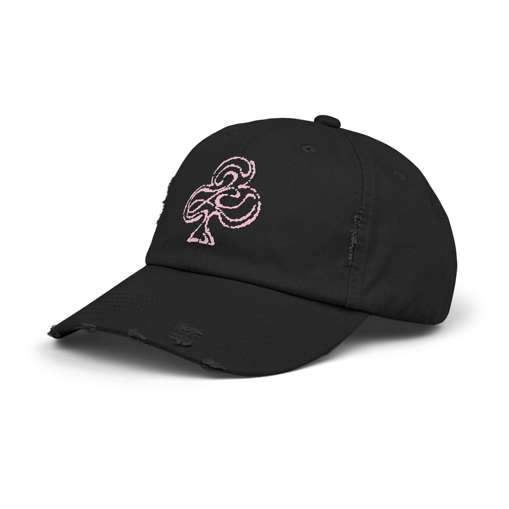 Distressed Black Cap with Pink Floral Club Embroidered Logo
