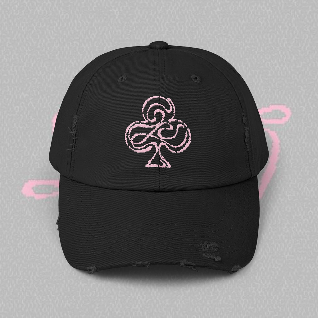 Distressed Black Cap with Pink Floral Club Embroidered Logo