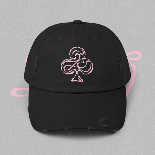 Distressed Black Cap with Pink Floral Club Embroidered Logo