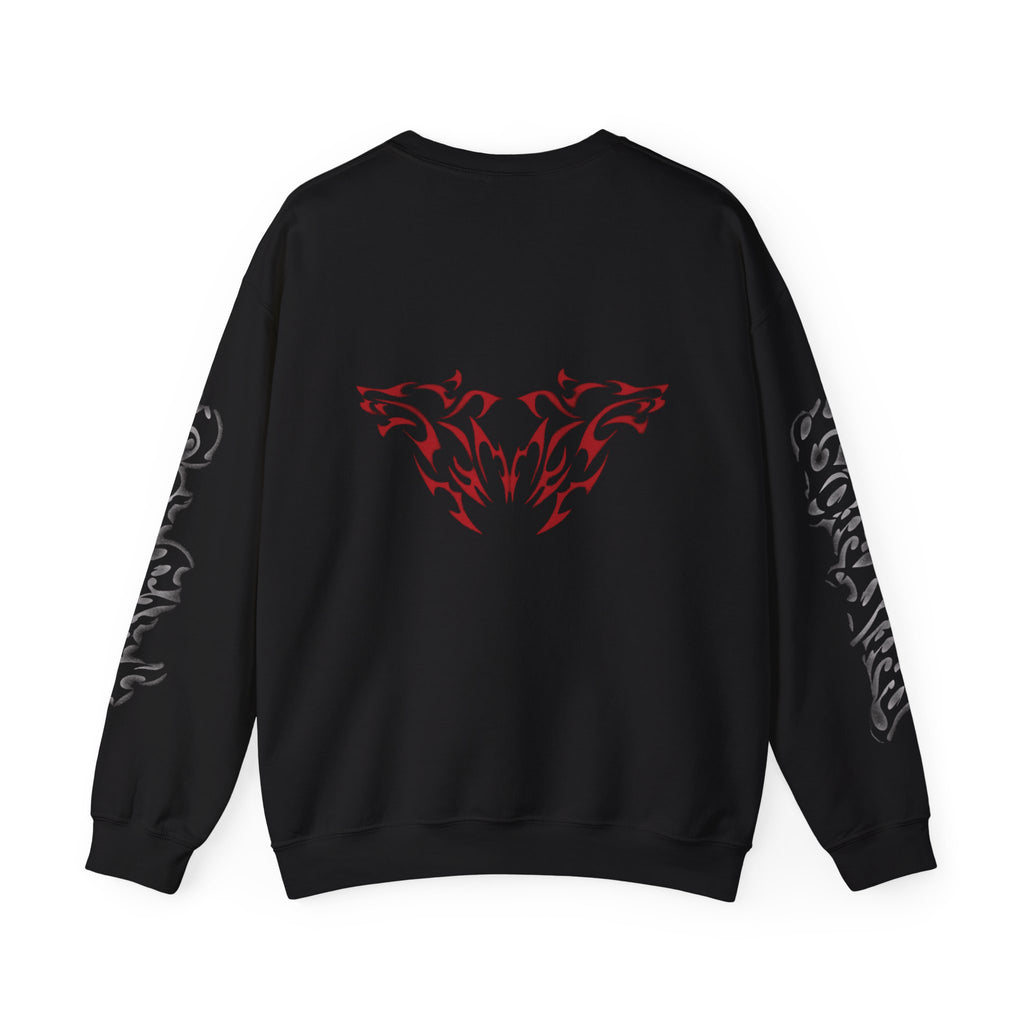 AndTeam-Single : Go in Blind concept Crewneck Sweatshirt — Red Wolf Graphic on Black