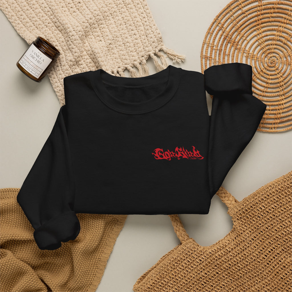 AndTeam-Single : Go in Blind concept Crewneck Sweatshirt — Red Wolf Graphic on Black